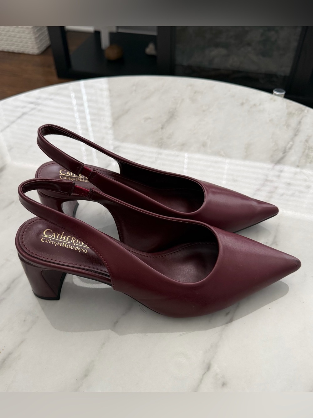 Burgundy Pointed-Toe Slingback Heels